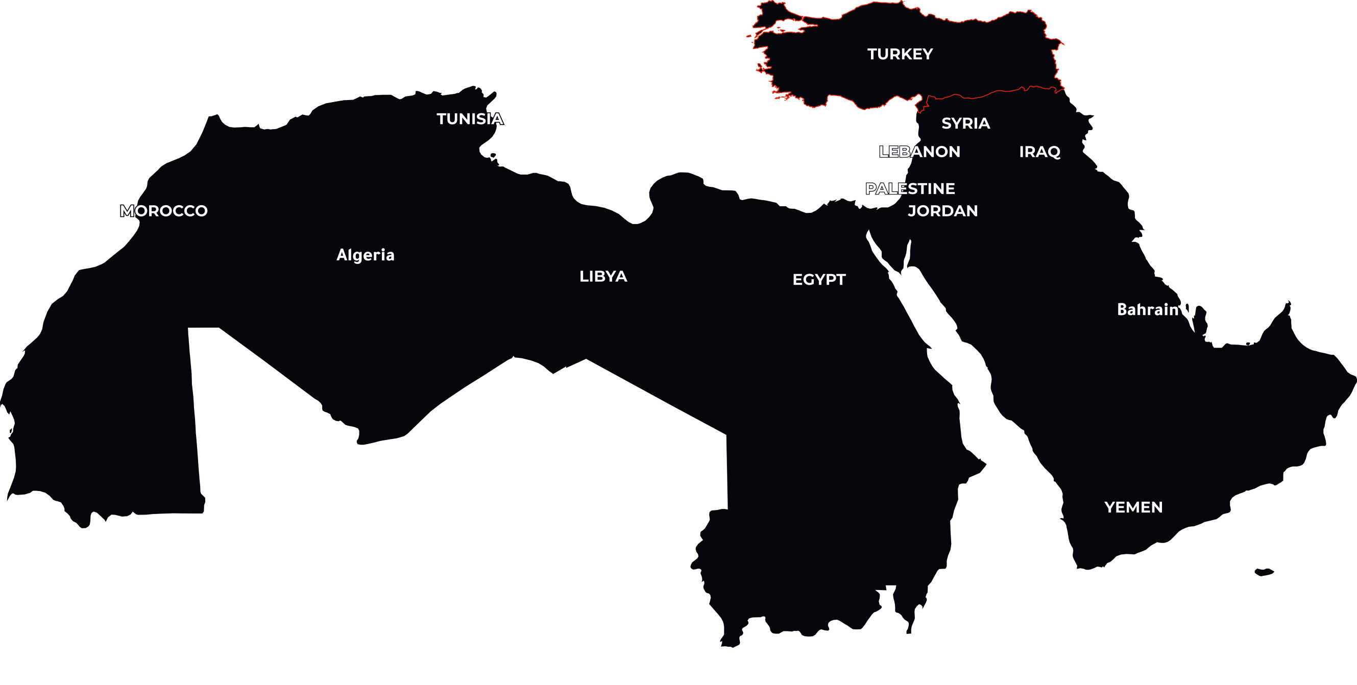 Map of the Arab world and Turkey