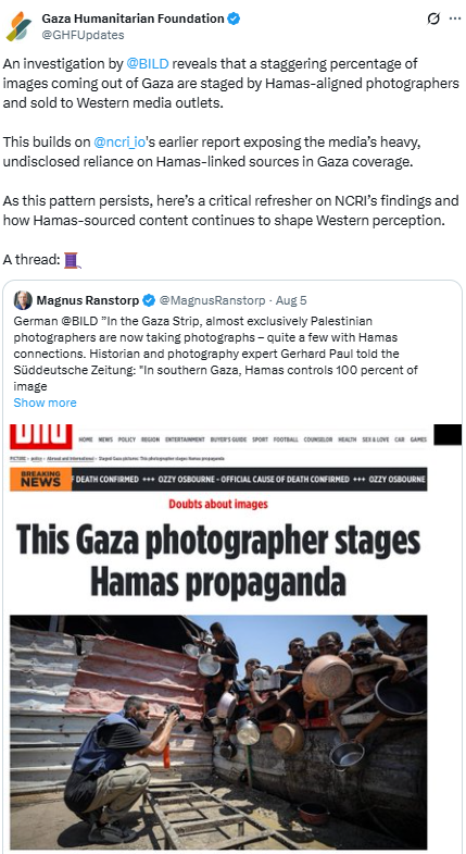 Screenshot of the GHF post on the Bild story-August 6, 2025