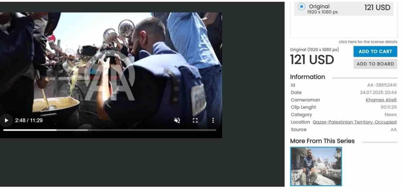 Screenshot from Anadolu Agency proving that the photo was taken by Palestinian photographer Khamis Al-Rifi