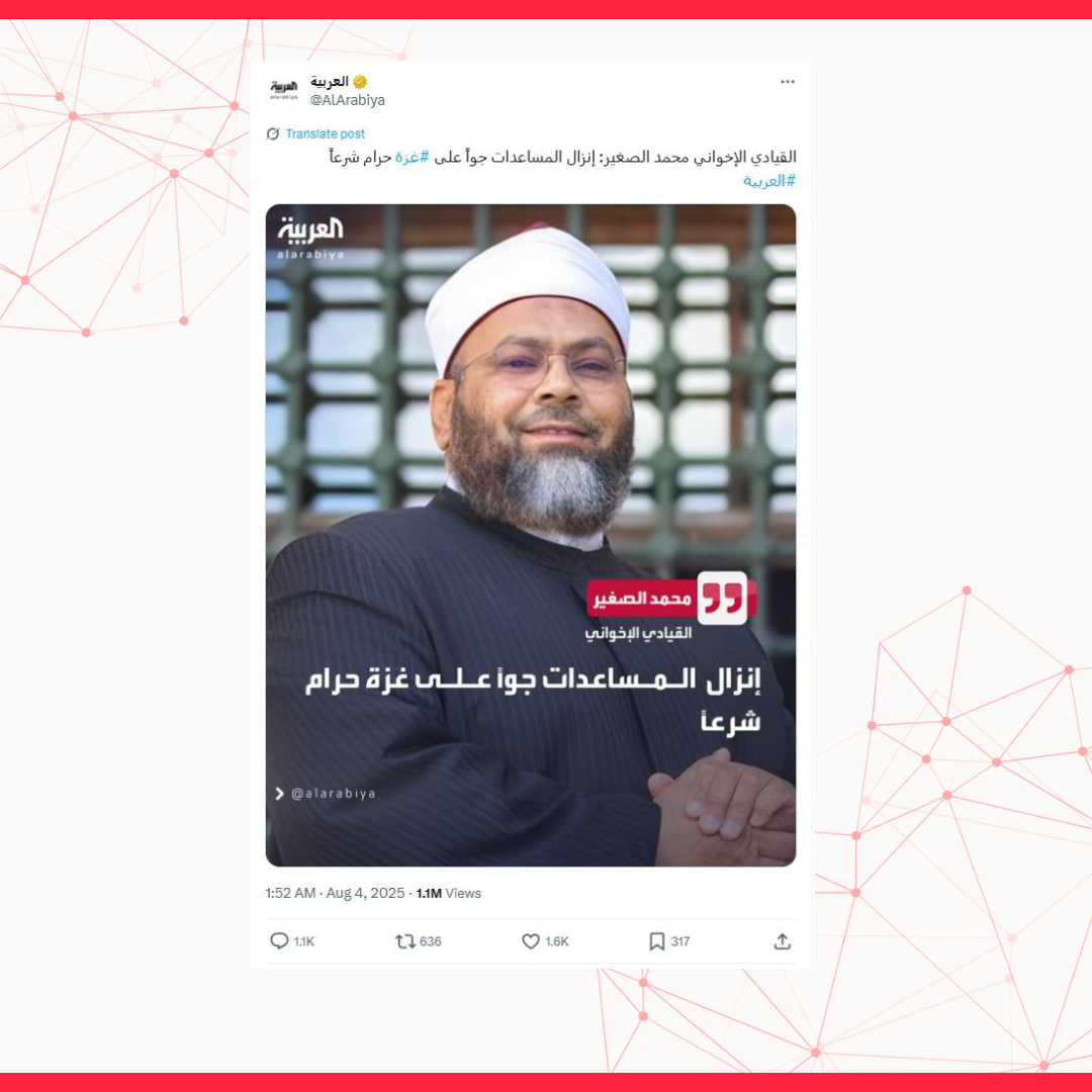Image accompanying القيادي الإخواني محمد الصغير: إنزال المساعدات جواً على غزة حرام شرعاً
